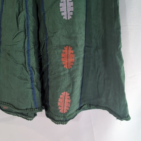 Zara Green Embroidered Leaves Skirt Linen Blend Womens L Large Long Maxi - Picture 5 of 15